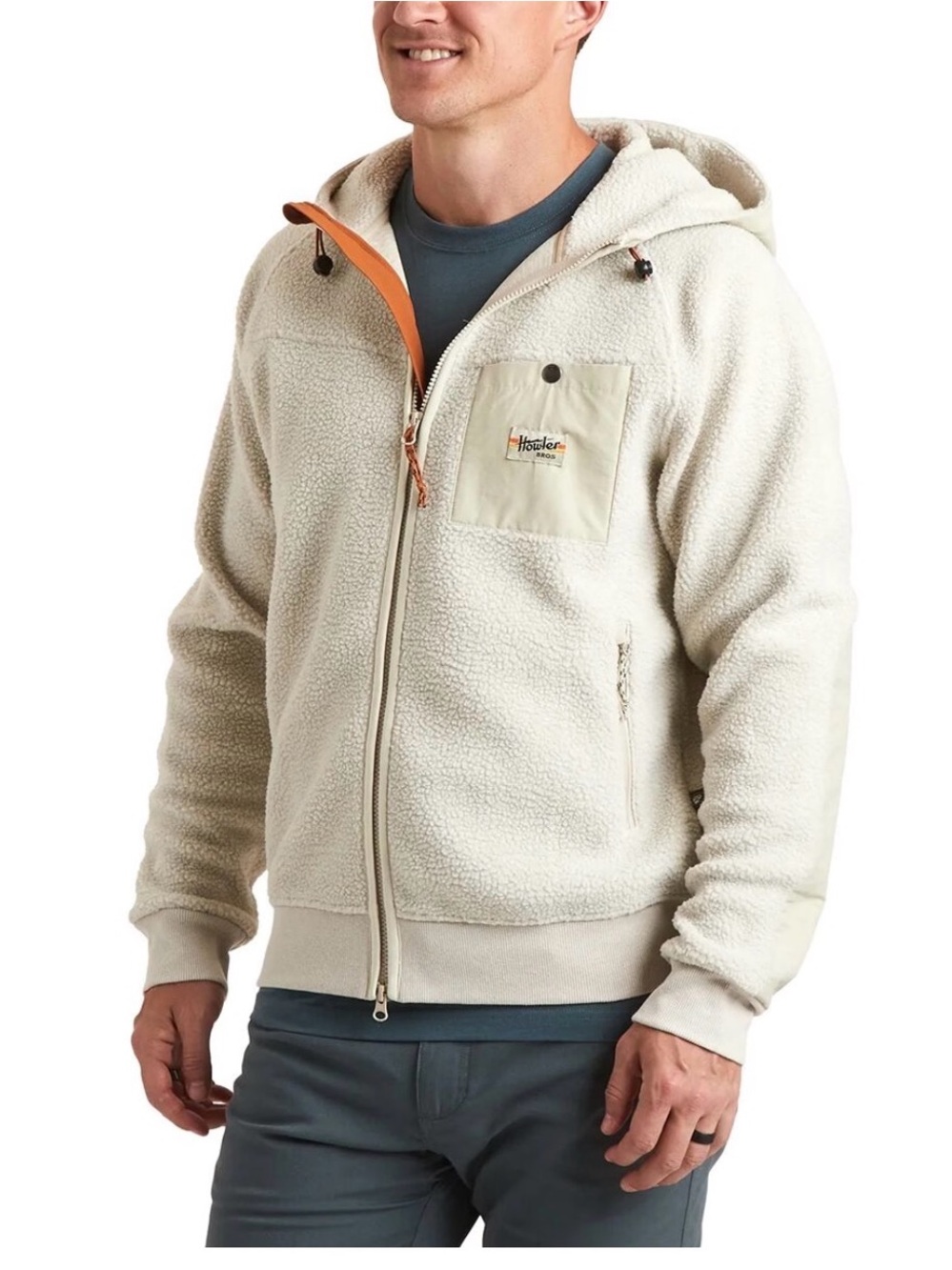 Howler Brothers Cream Sherpa Zip-Up Hoodie with Orange Trim